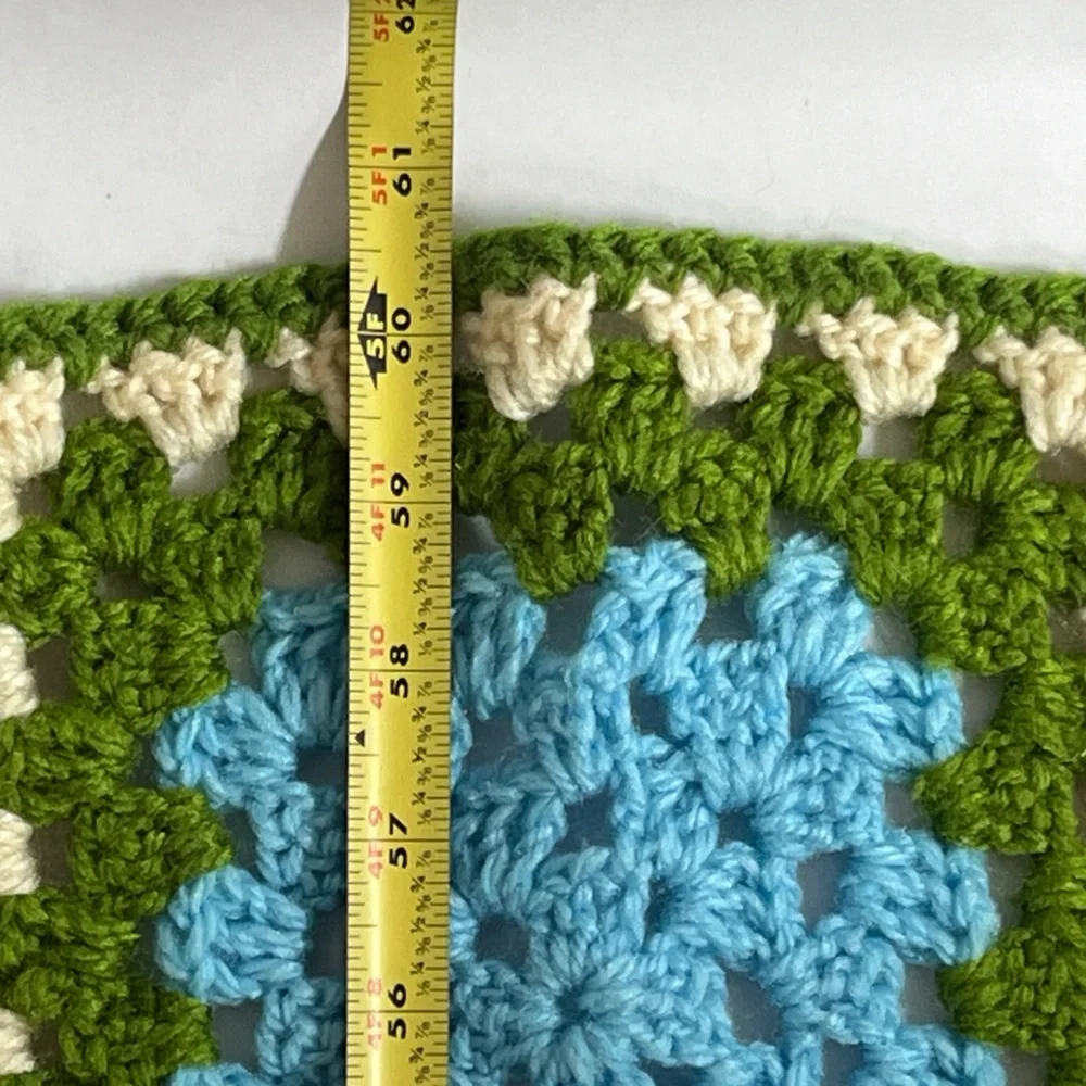 Handmade Crochet Green Multicolor Granny Square Afghan Throw Blanket